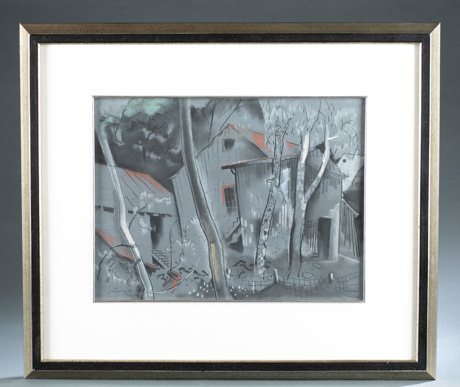 Will Henry Stevens, House in the woods.: Stevens, Will Henry (American,1881-1949). House in the woods. Pastel on paper. Signed l.l. 12" x 16". Frame: 21 1/2" x 25" Condition: Not examined out of frame