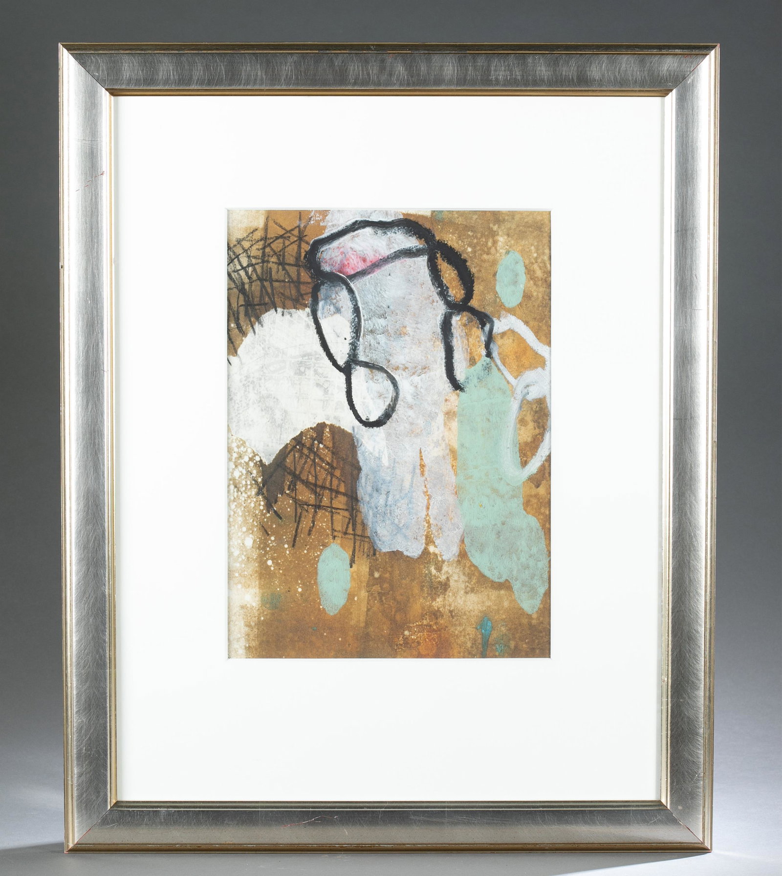 Dean Nimmer. Untitled. 1999.: Nimmer, Dean (American, b. 1935). "Untitled". 1995. Multi-media on paper. Signed, dated on Verso. Image: 17" x 10". Framed: 26" x 22". Net proceeds from this sale with be divided equally between the N