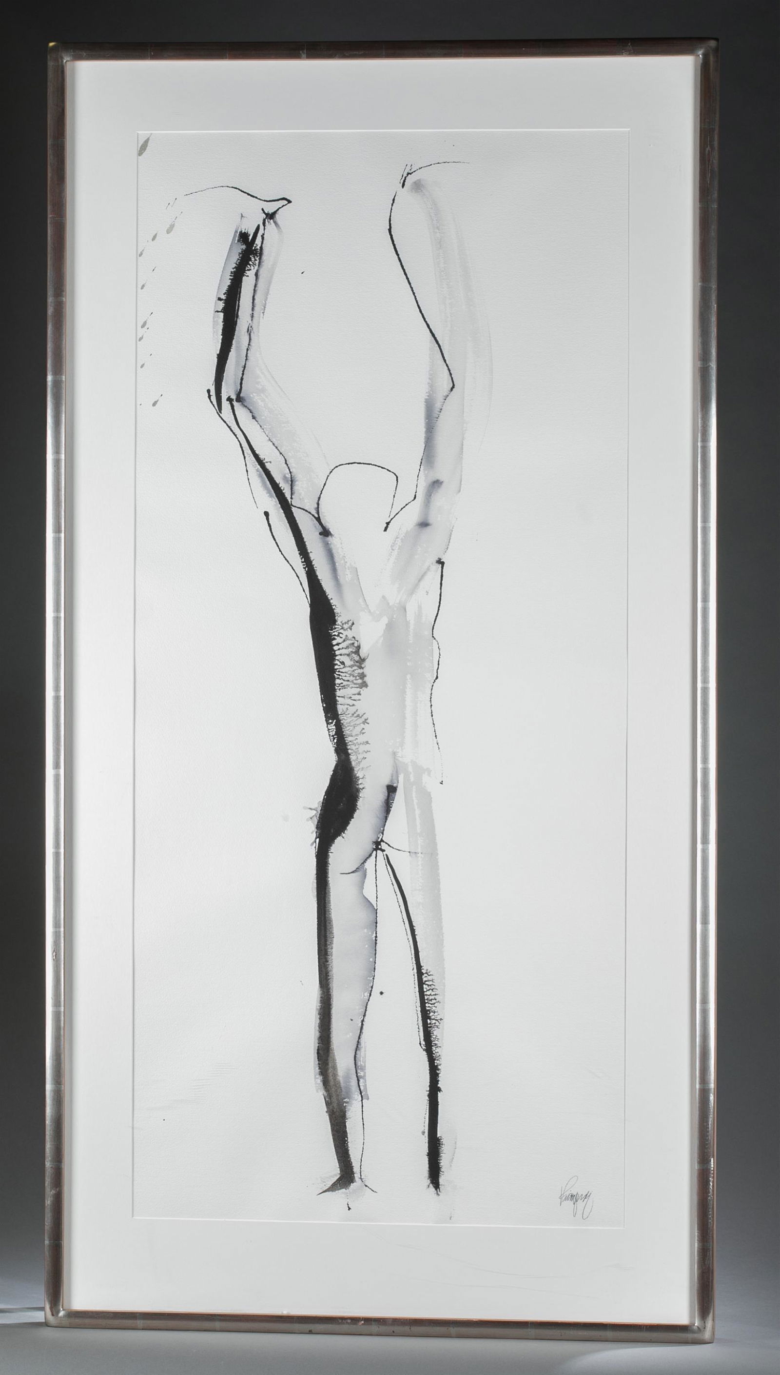 John Raimondi. W/c. Martin #2. 1985.: Raimondi, John (American, b.1948). "Martin #2". 1985. Watercolor. Signed in pencil l.r. Image: 20" x 44". Framed: 27" x 52". 23K White gold gilt frame. Net proceeds from this sale with be divided equa