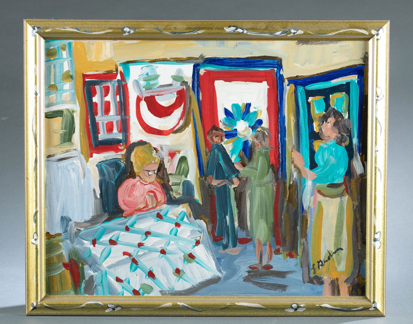 Lorraine Gendron, Quilting scene, A/B. (1 of 4)