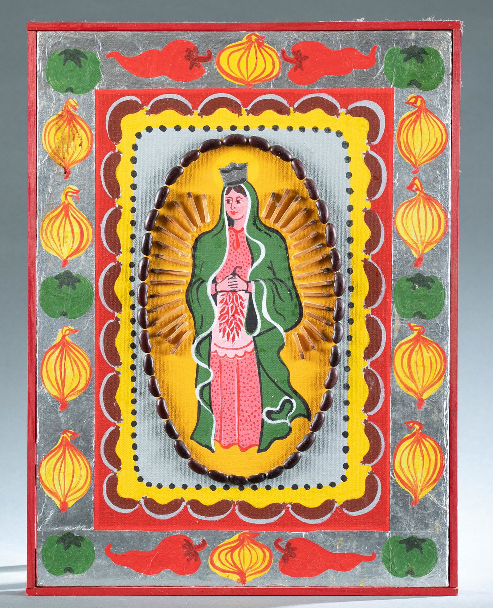 Elaine Selig, Esperanza en la Cocina.: Selig, Elaine. "Esperanza en la Cocina." Mixed Media on canvas. Signed on back. 16 1/4" x 12 1/2" x 1" Provenance: From the collection of Betty-Carol Sellen and Martha Burt