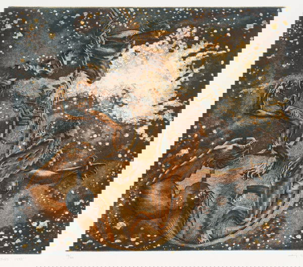 Casas, Fernando (Bolivian b.1946). Ship Of Fool.: Casas, Fernando (Bolivian b.1946). Ship Of Fool. Etching and color aquatint. 1990. 17 3/4 x 19 1/2 in. (sheet 22 x 24). 16/60 pencil signed and numbered. Fine condition.