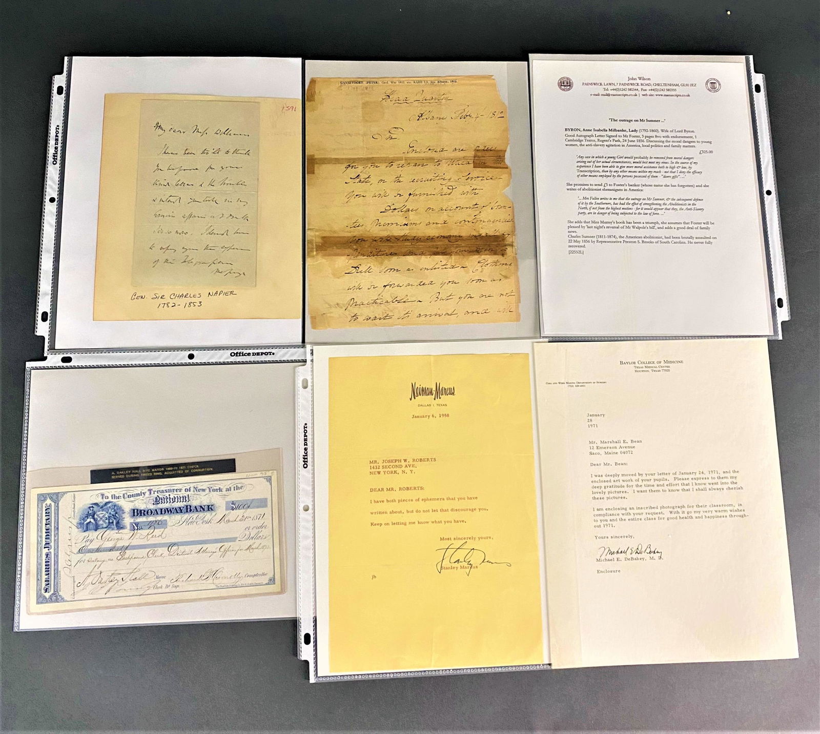 6 signed items. Inc Gansevoort and Napier ALS. (1 of 3)