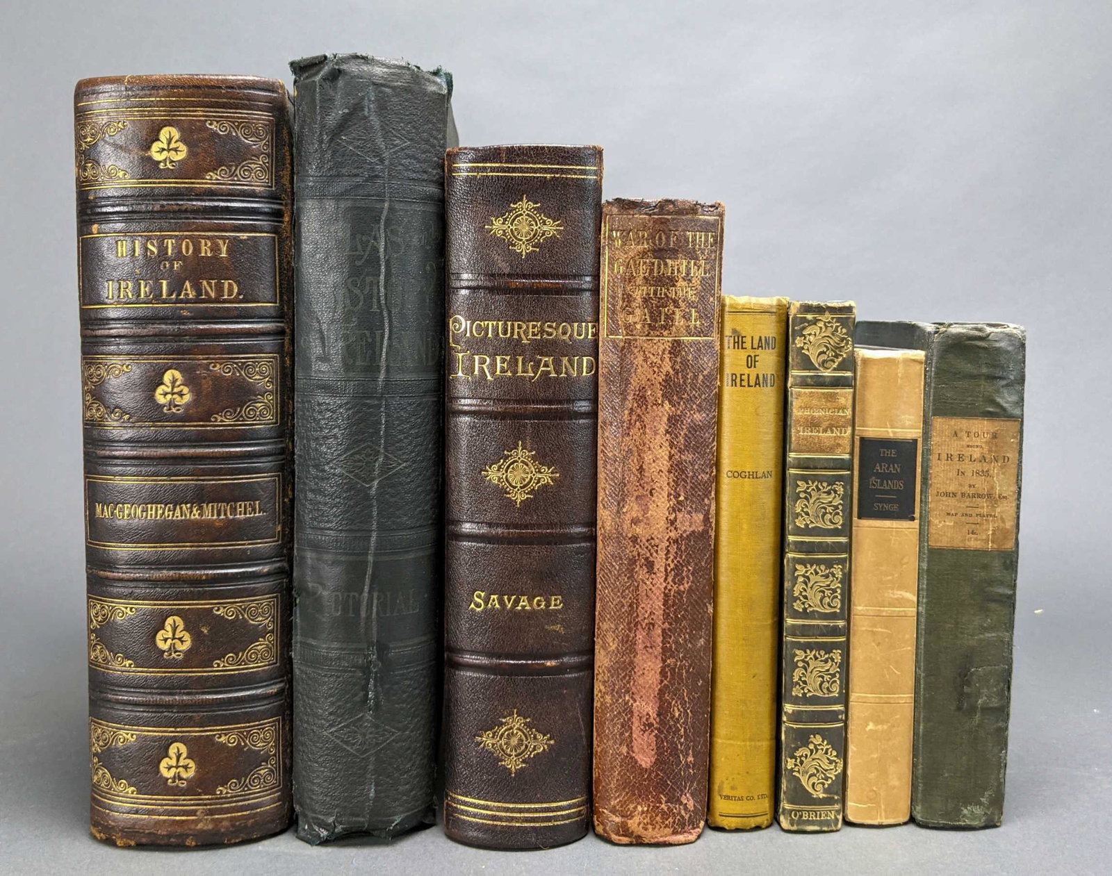 8 vols. History of Ireland. 1 sgd.: [Ireland] 8 volumes. Barrow, John. A Tour Round Ireland Through the sea-coast counties in the Autumn of 1835. 8vo. xi, 379, 38 pp. Folding map, 8 plates. Green cloth, paper spine label. ++ Synge, J.M.