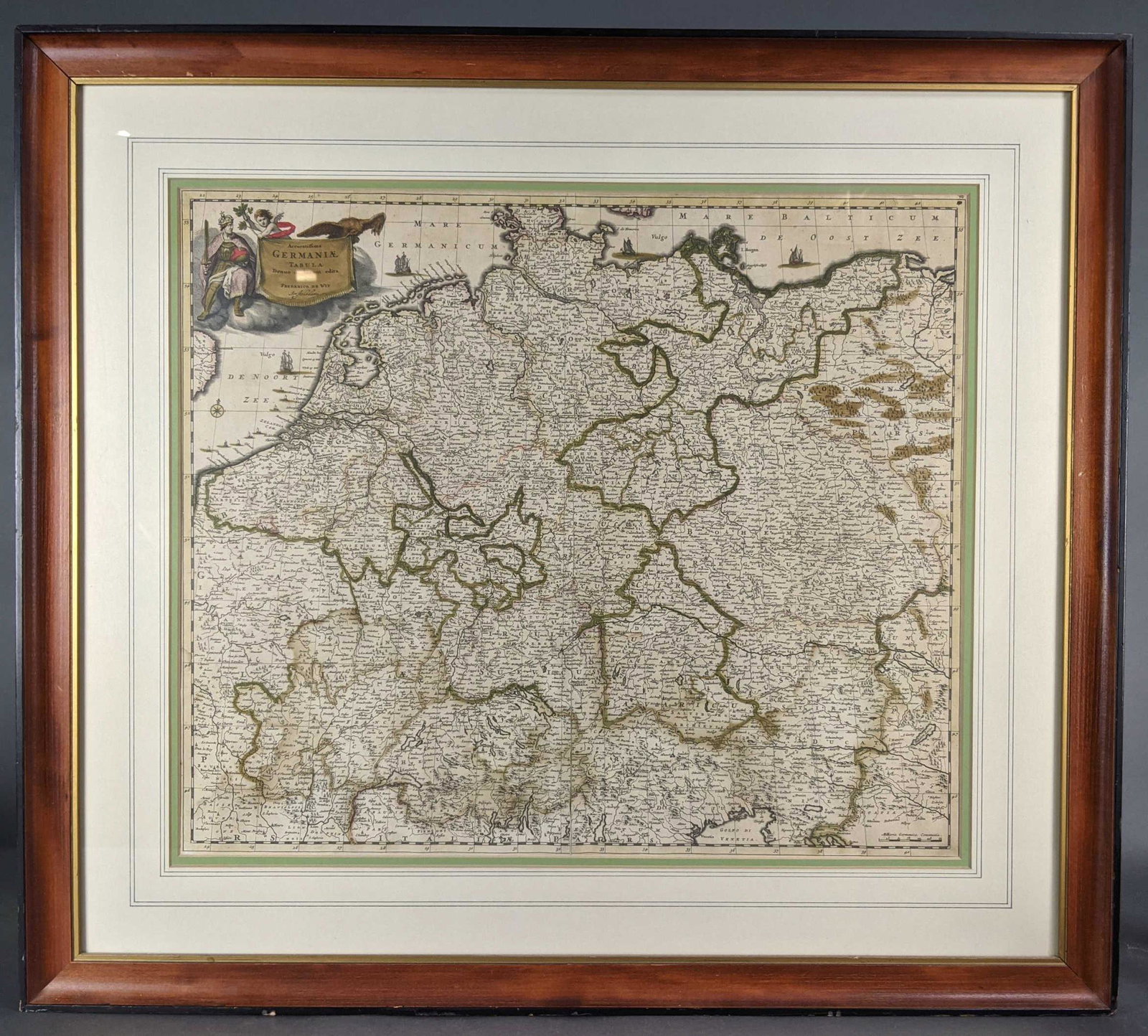 2 Framed Maps of Germany by De Wit & Seutter.: [Germany] 2 Framed Maps. De Wit, Frederickt. "Accuratissima Germaniae Tabula Denuo in lucem edita." Amsterdam, c.1680. Hand colored copperplate engraved map. Image: 22 3/4" x 19 1/4". Framed: 31 1/2"