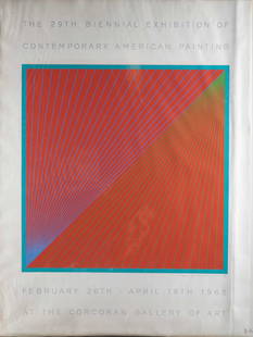 Anuszkiewicz. Serigraph. Corcoran Biennial Poster.: Anuszkiewicz, Richard Joseph (American, 1930-2020). "The 29th Biennial Exhibition of Contemporary American Painting, 1965". 1964. Limitation: 19/100. Signature, date, limitation in pencil: all l.r.