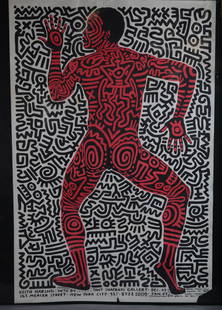 Haring. Into '84' Exhibition Poster. 1983.: Haring, Keith (American, 1958-1990). "Keith Haring: Into 84..." Exhibition Poster. 1983. Offset lithograph. Published by Tony Shafrazi Gallery, USA. Sheet: 35" x 23 1/8".Condition: Good. Tears,