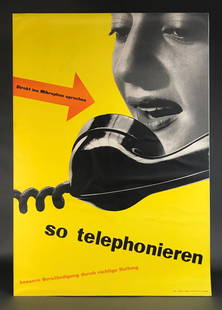 Heiniger. Poster. So Telephonieren. c.1950.: Heiniger, Ernst A. (Swiss, 1909-1993). "So Telephonieren". c. 1950. Advertisement poster for Ringier & co. Design PT 815. Publication information in l.r.: Pt 815 Entwurf: E.A. Heiniger. Druck: