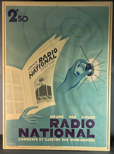 Noyer. Radio National Advertisement. 1941.: Noyer, Philippe Henri (French, 1917-1985). French Radio National Magazine Advertisement. 1941. National Broadcasting Edition. Lithograph. Signed in plate in l.l. Framed: 64" x 47".Condition: Sight