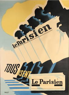 Phili. Lithograph. La Perisien. c. 1940s.: Phili (Pierre Grach) (French, 1898-1987). "La Parisien" published by Office de Publicite Generale, Paris. c. 1940s. Offset lithograph on linen. Signature in plate, l.l. Unframed. Sheet: 62 1/2" x