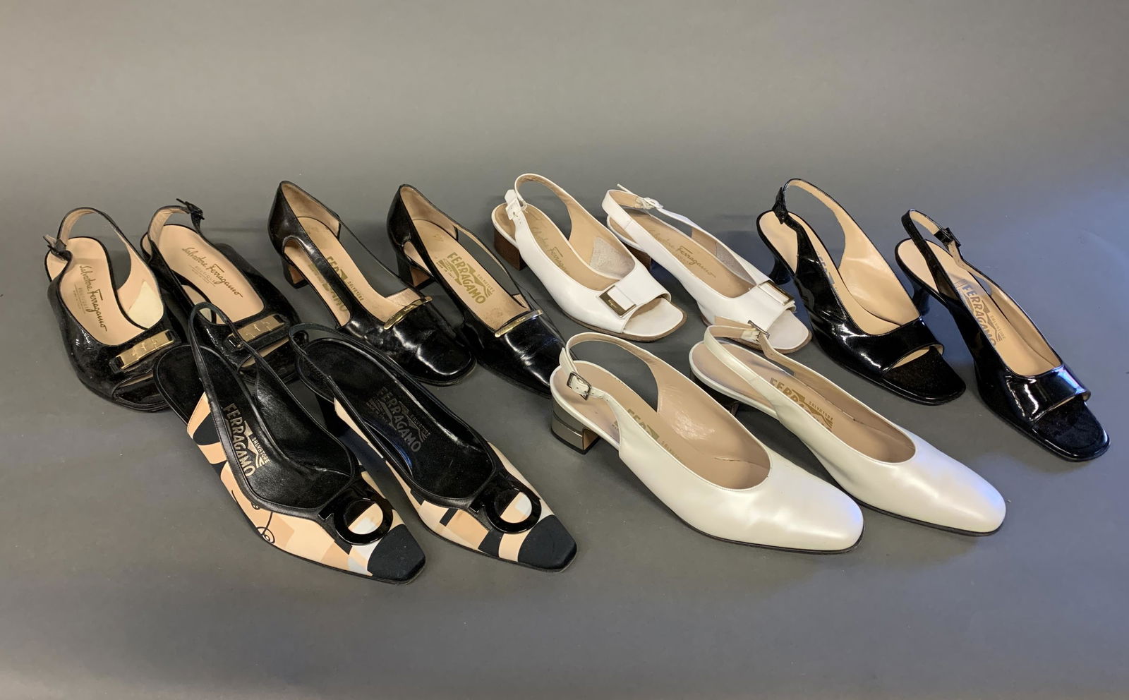 6 Pairs of Salvatore Ferragamo sling backs. (1 of 8)