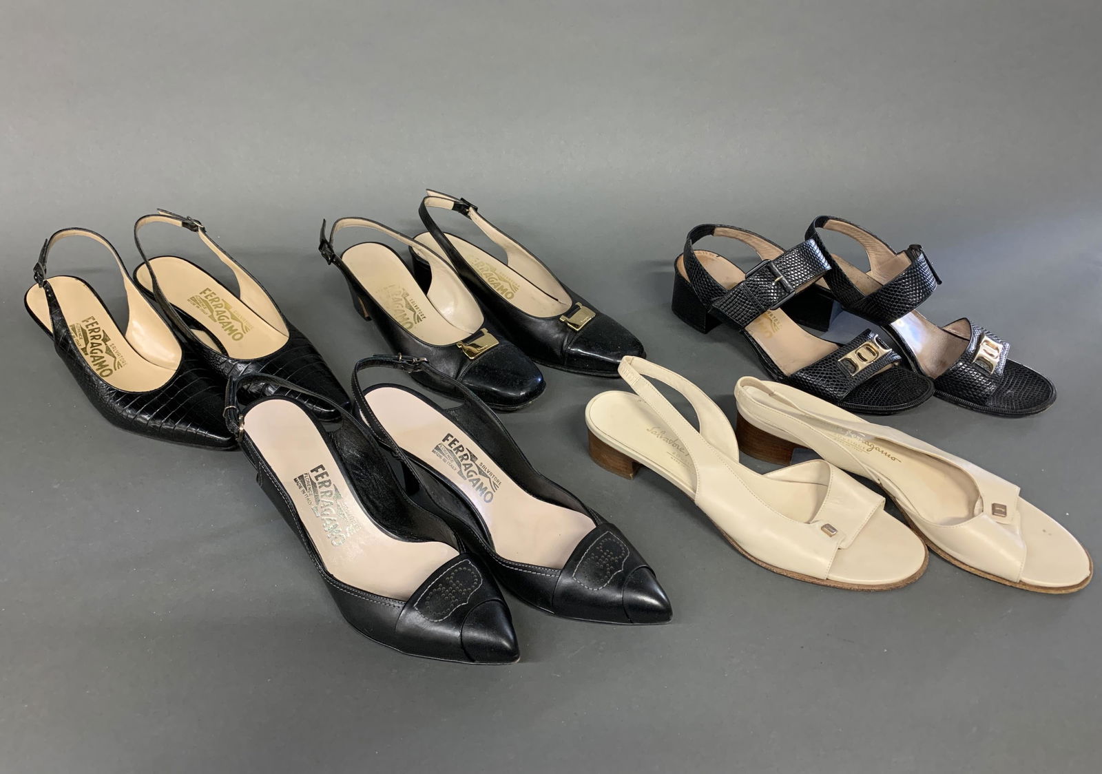 5 pairs of Salvatore Ferragamo sling back sandals. (1 of 7)