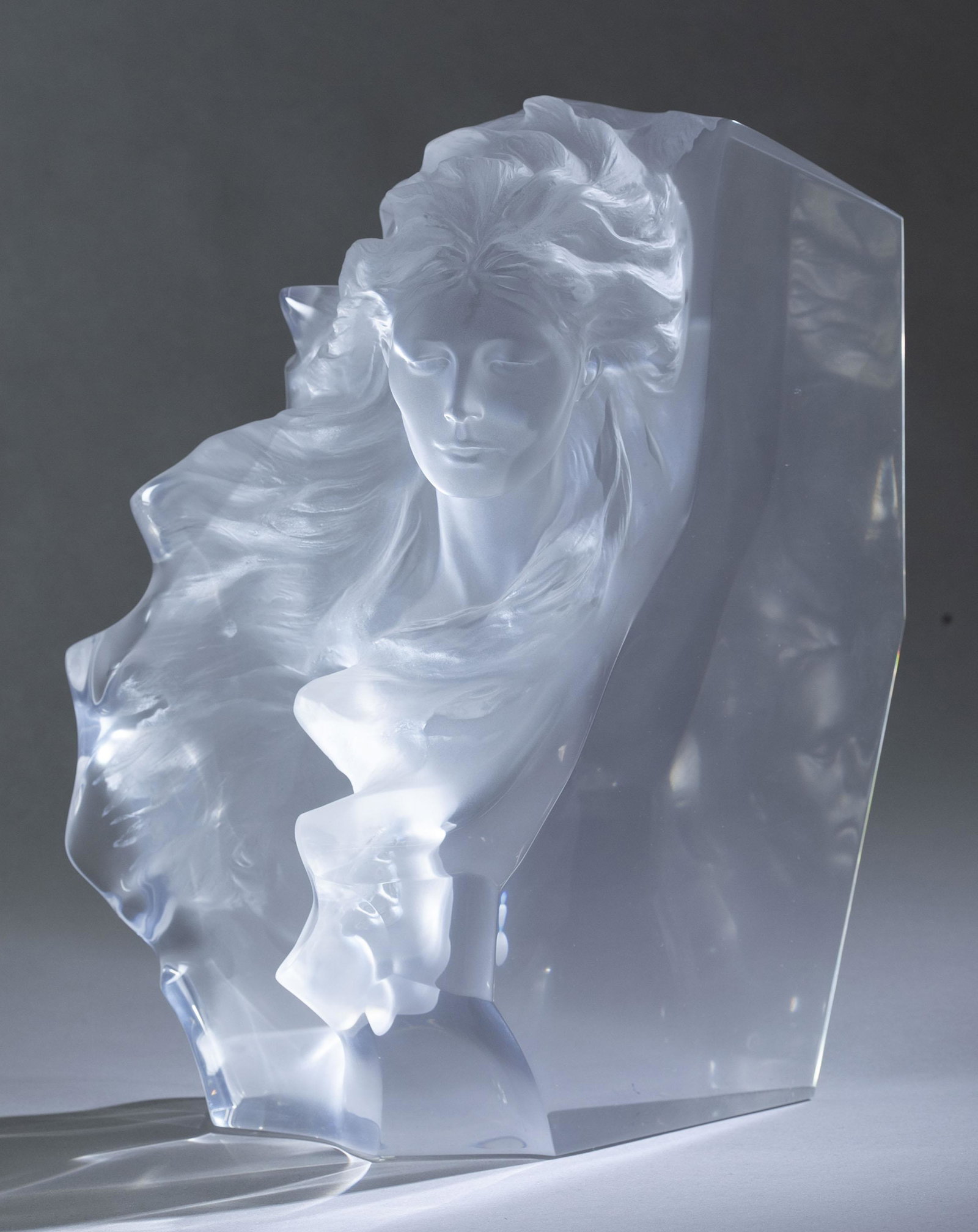 Frederick Hart, "Appassionata," acrylic sculpture.: Hart, Frederick (American, 1943-1999). "Appassionata." 2000 Edition 117/395. Acrylic (Lucite) sculpture. Signed "2000 F.Hart 117/395" on lower back edge. 16 1/4" x 14" x 7 1/2".