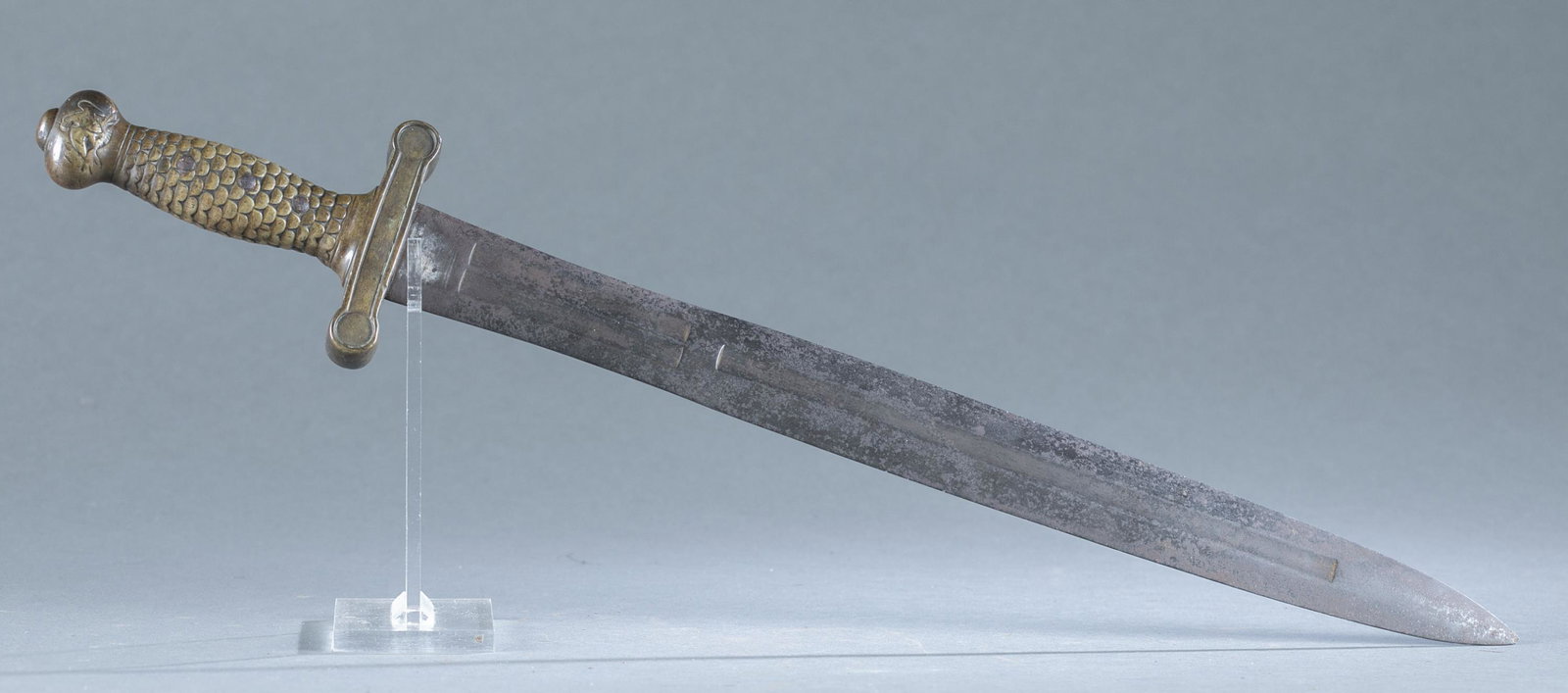 M1832 pattern artillery sword: M1832 pattern artillery sword. Possibly for fraternal order, not martially marked. 19" double edged blade. Marked on ricasso "J.J." or "F.F." Brass hilt marked along blade "ORD" and "T.W." Cross guard