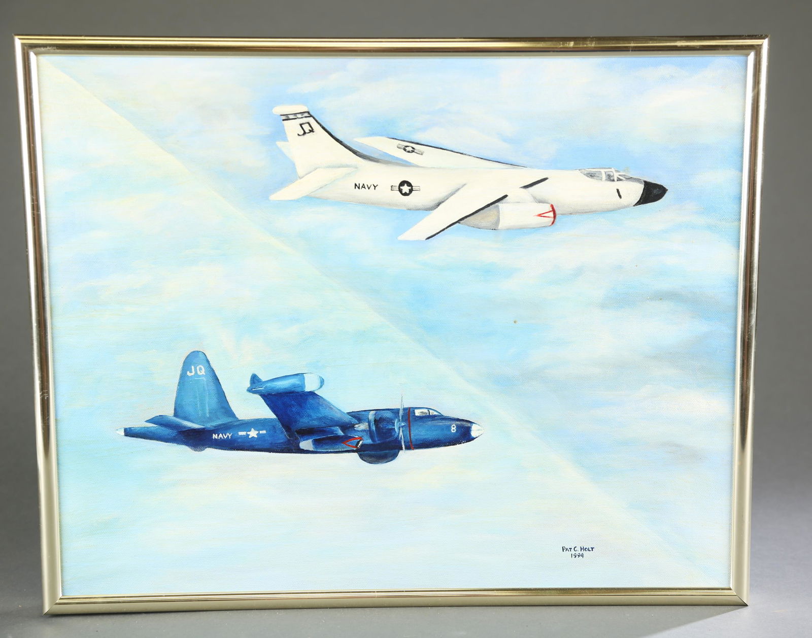 Holt, U.S. Navy planes, A/C: Pat C. Holt, U.S. Navy RB66 Destroyer and P2 Neptune No. V, acrylic on canvas, 1994. Signed and dated l.r. 16 1/4" x 20 1/4"