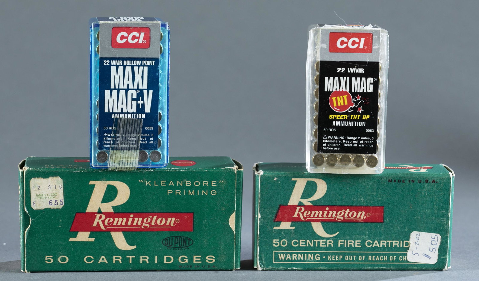 Ammunition.: Ammunition. ++ Remington .45 Auto, 24 rounds. 230 FMJ. ++ Remington 32 Auto, 30 rounds. 71 grain FMJ. ++ CCI .22 WMR rimfire, 74 rounds. 40 rounds Maxi Mag TNT HP. 24 rounds Maxi Mag+v. 10 rounds of s
