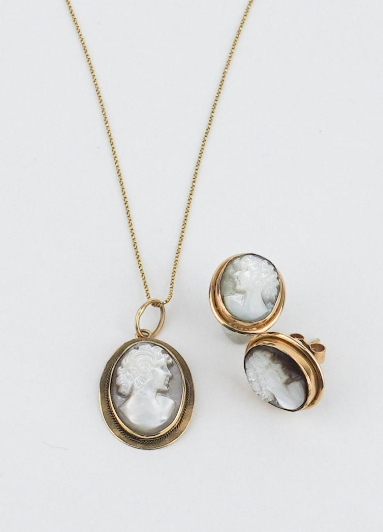 14KYG Cameo Pendant and Earring Set (1 of 1)