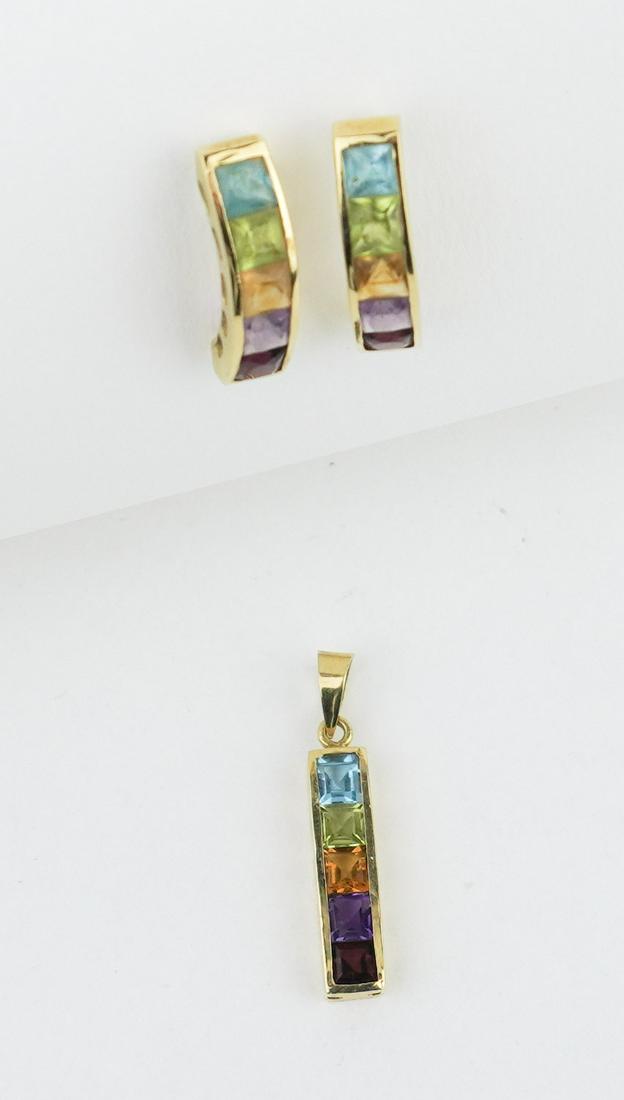 18KYG Multi-Stone Pendant and 14KYG Earrings (1 of 1)