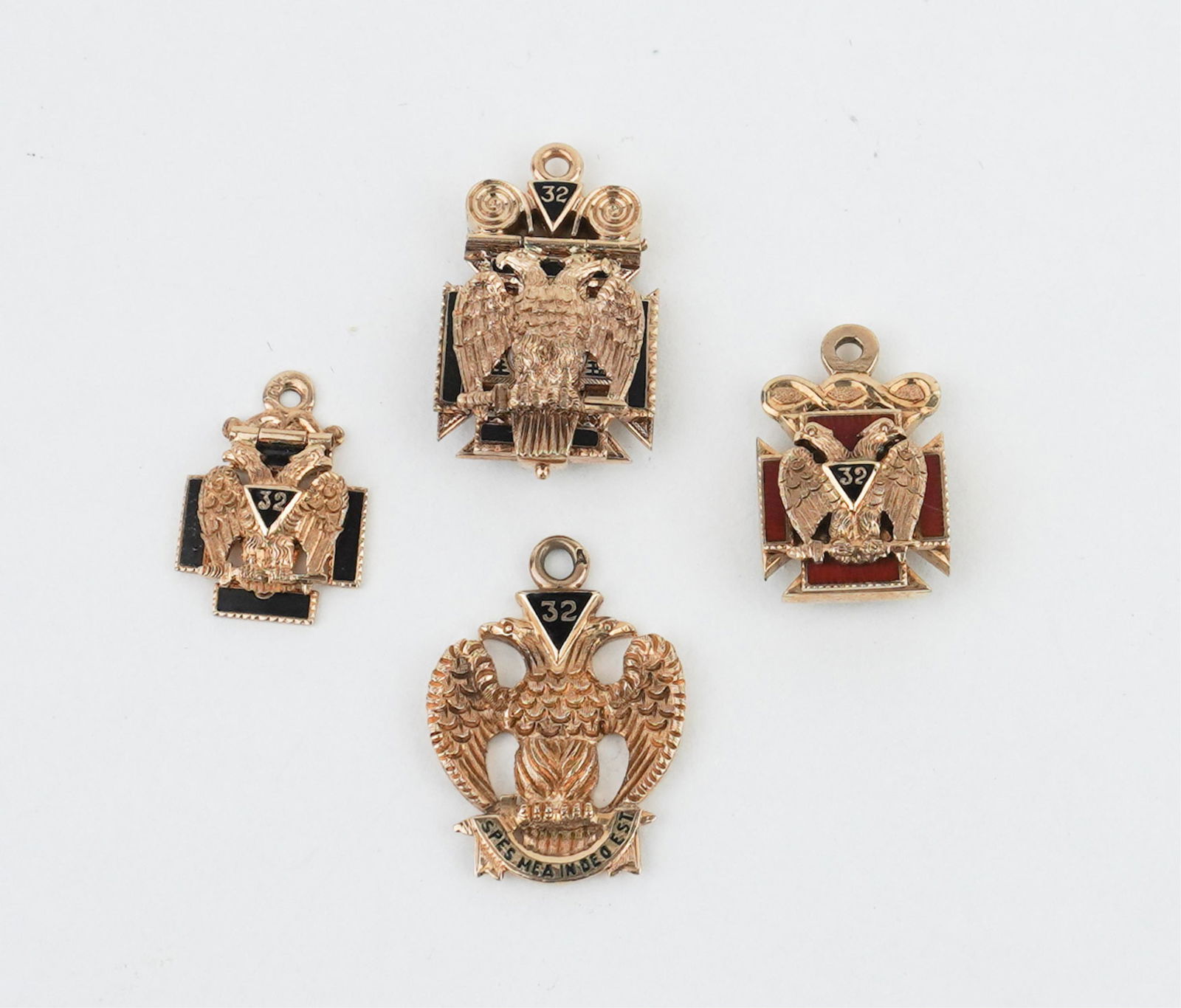 Four 10KYG 32nd Degree Masonic Charms (1 of 1)