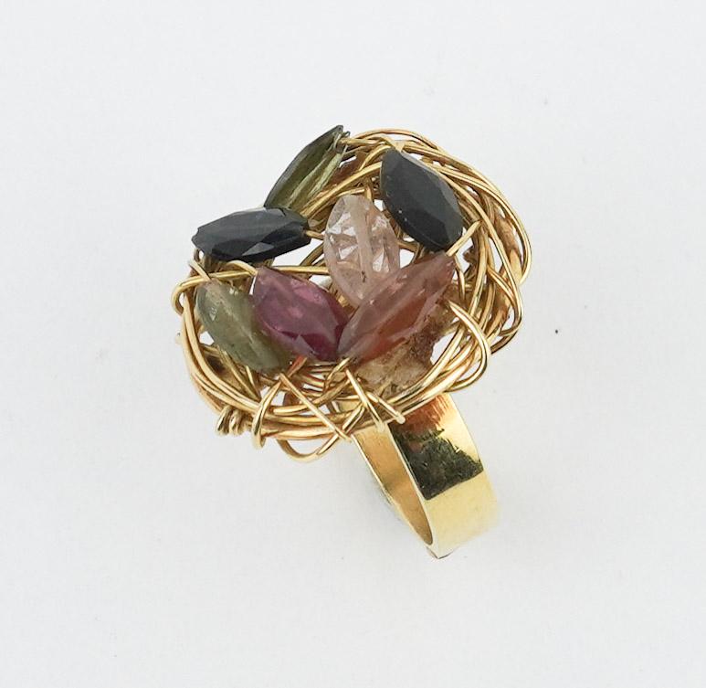 18KYG Handmade Wire and Multi Colored Stone Ring (1 of 3)