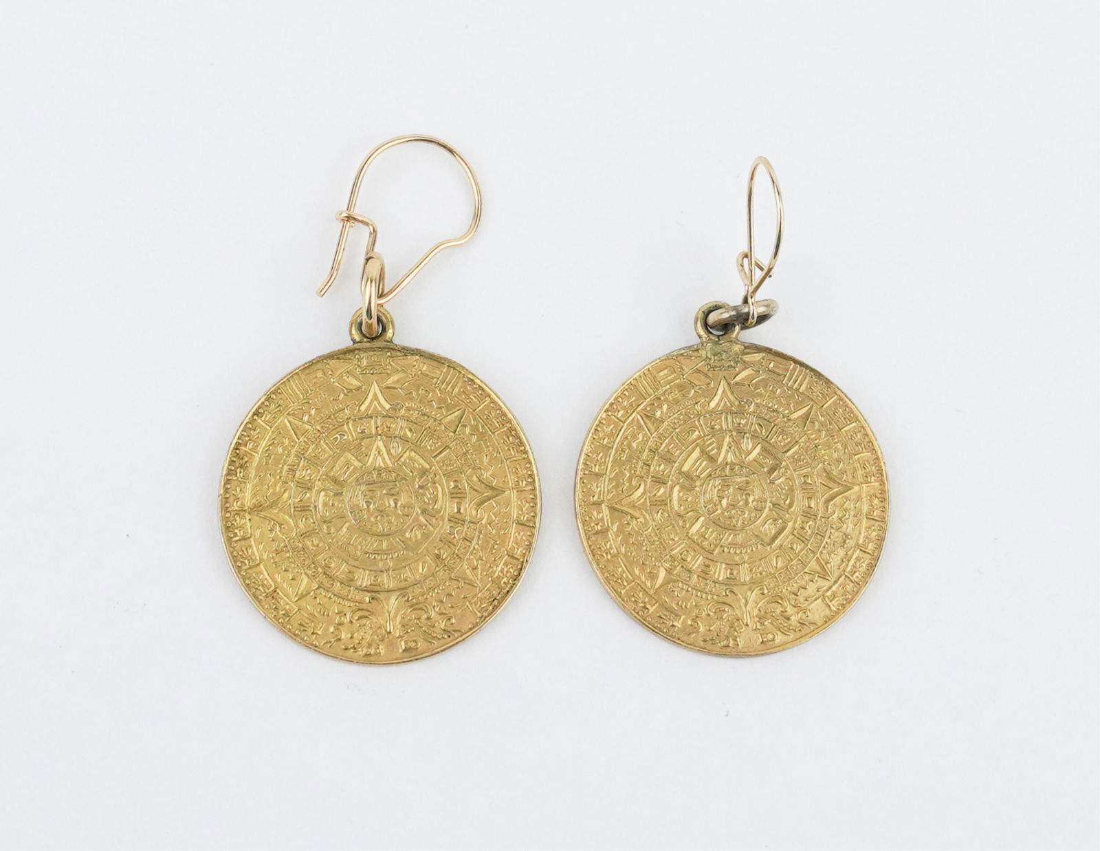 8KYG Aztec Sun Dial Wire Drop Earrings (1 of 1)
