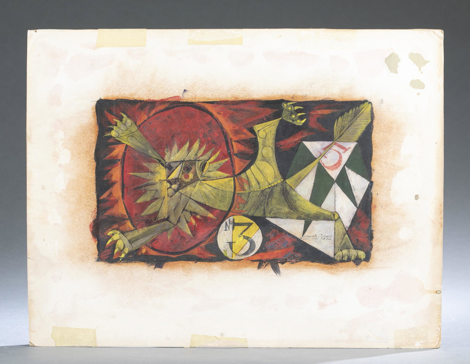 Roberto Ossaye, Circus No. 3, 1951.: Ossaye, Roberto (Guatemalan 1927-1954). Circus No. 3. 1951. Encaustic on Bainbridge board. Signed and dated l.r. 14 1/8" x 18 3/4".