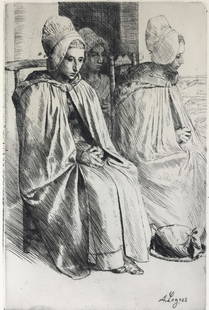 Alphonse Legros. Peasant Woman. c. 1873. Etching.: Legros, Alphonse (French 1827 - 1911). Etching on wove paper. Peasant Woman. 1873. Signed in the plate, l.r. Measures: 8 3/4" x 11 1/2". Condition: Very good. Mat burn.