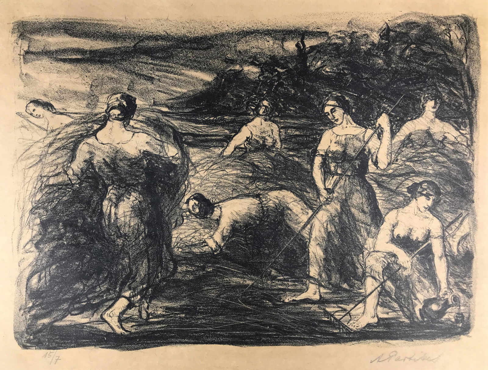 Alfred Partikel. Women in the Field. Lithograph. (1 of 5)