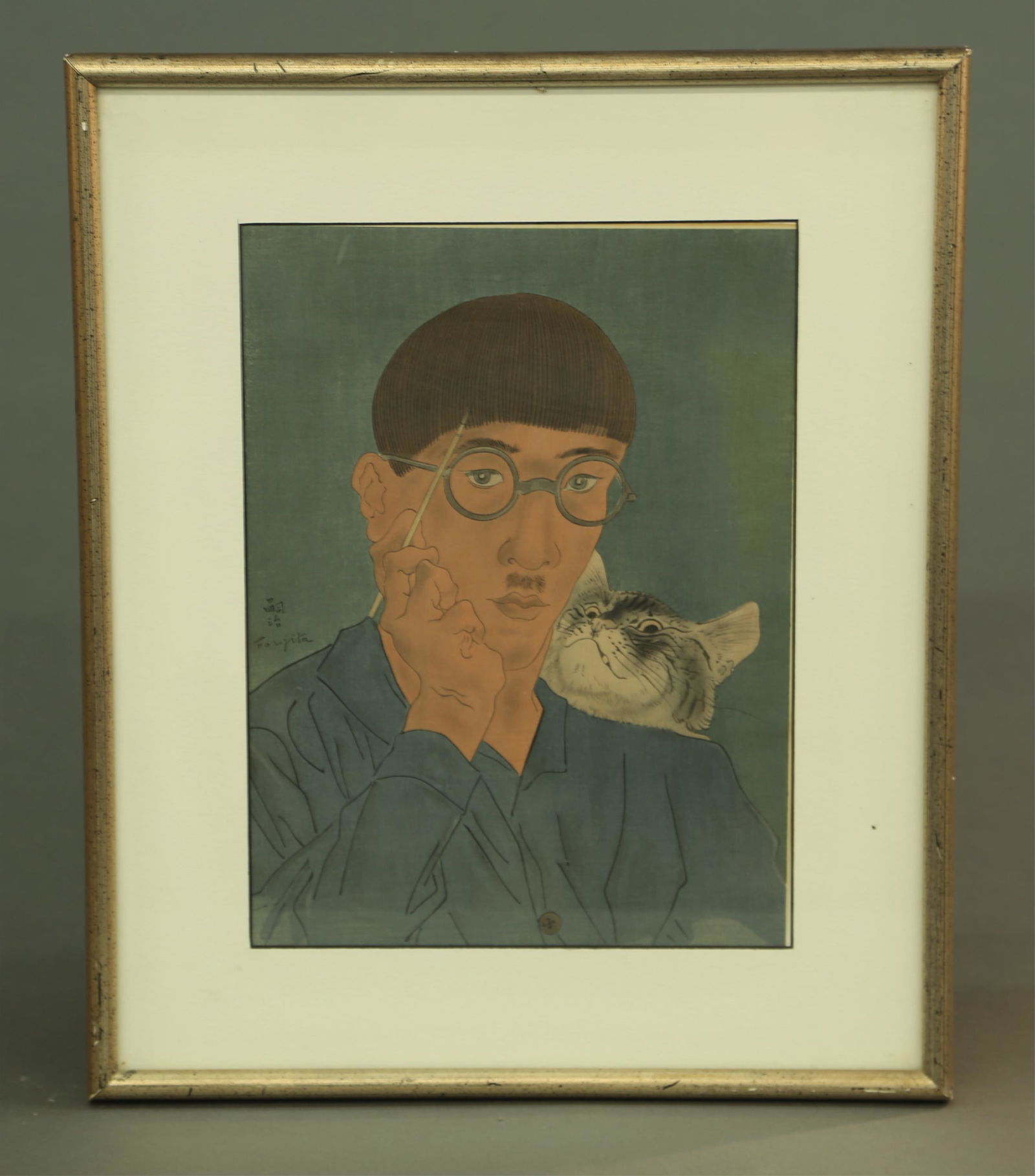 Tsugouharu Foujita. Self Portrait. Woodcut. 1920s. (1 of 3)