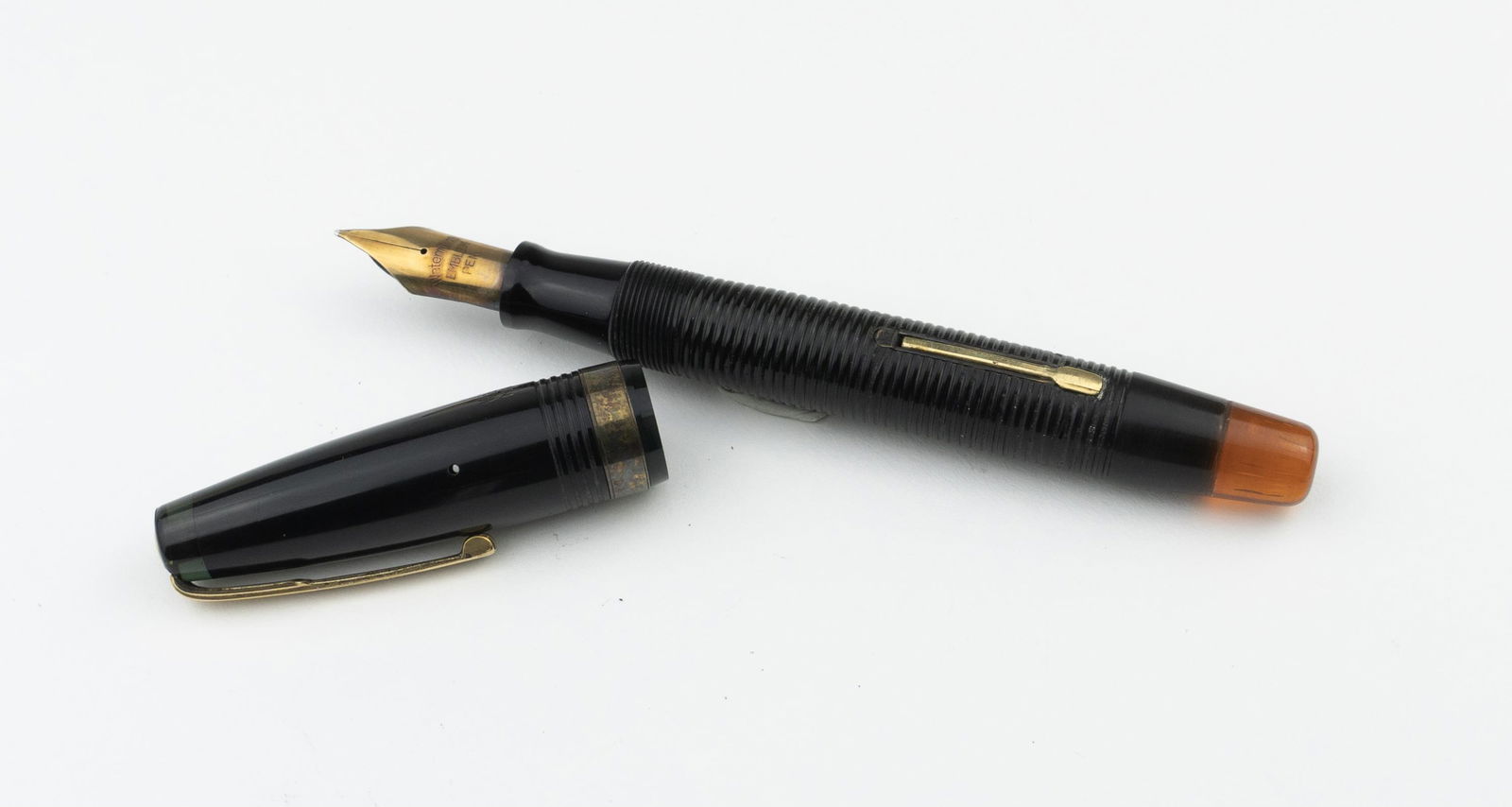 Waterman 100 Year Fountain Pen: Waterman 100 Year Fountain Pen with black ribbed body, Waterman emblem nib