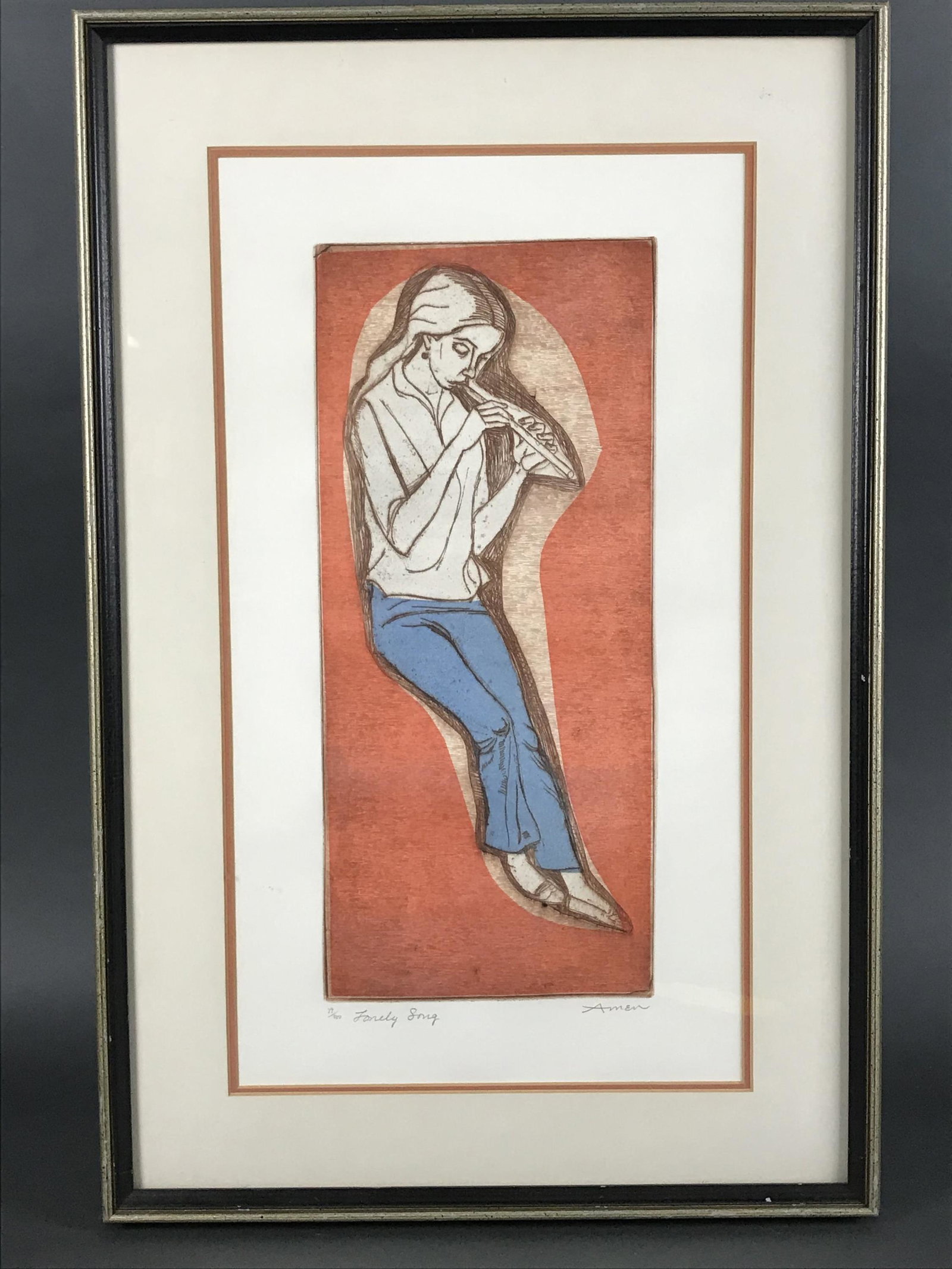 Irving Amen. Woodcut. Lonely Song. (1 of 4)
