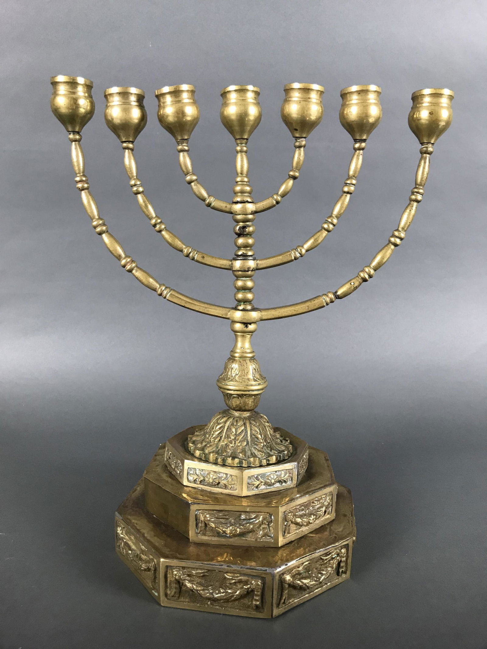 Polish brass Temple form menorah (1 of 2)