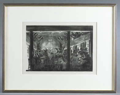 Prentiss Taylor. Experience Meeting...1934. Litho.: Taylor, Prentiss Hottel (American 1907 - 1991). Experience Meeting, Massydony. 1934. Lithograph on wove paper. Signed, titled, dated, and editioned in pencil. Ed. 25. Image: 13 1/3" x 9 1/4".Condition