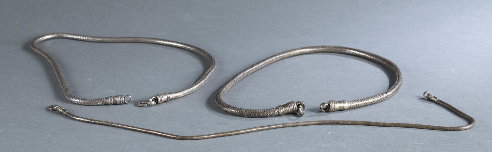 3 Ethnographic Jewelry Silver Snake Chains, 20th C (1 of 4)