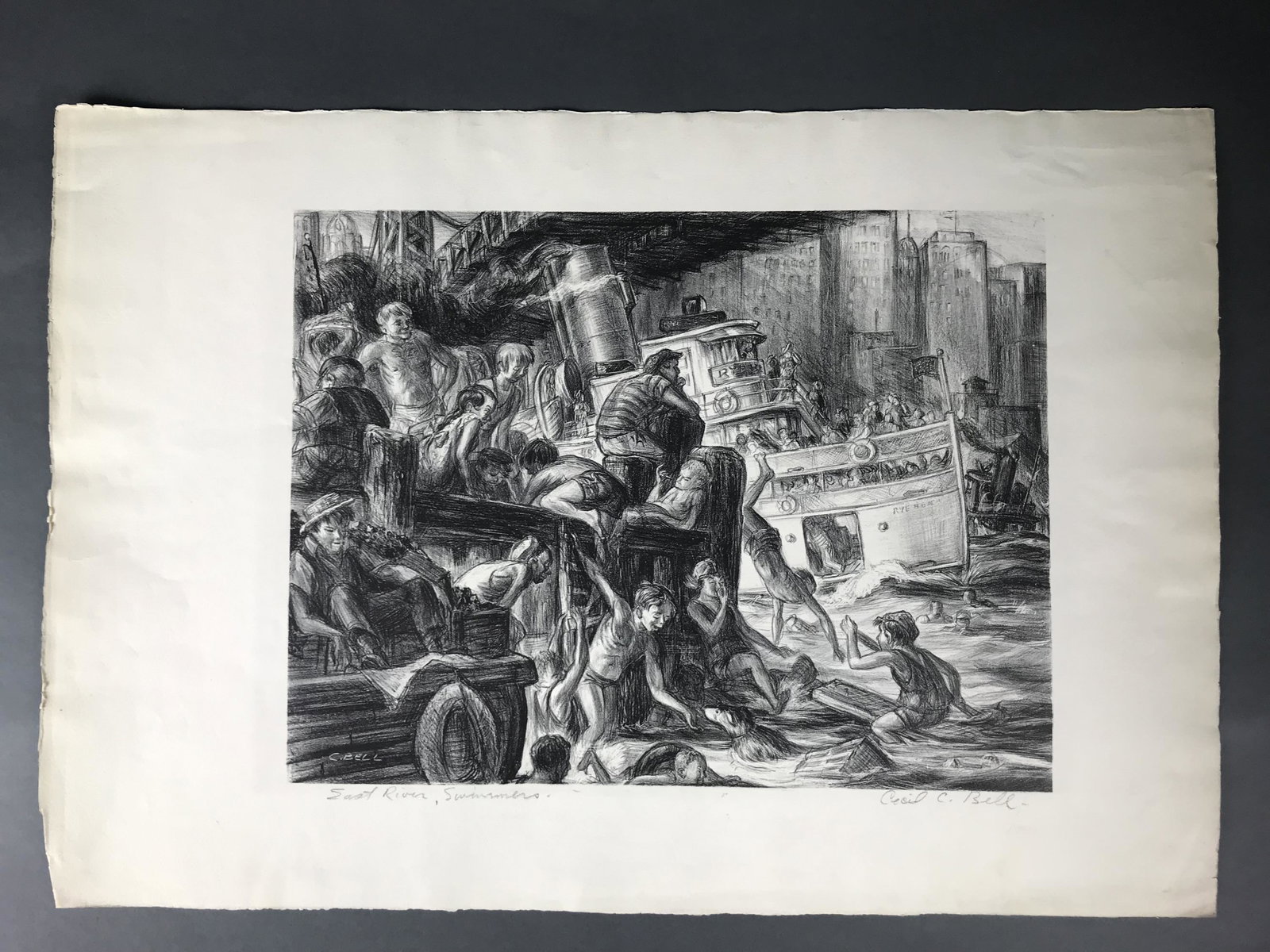Cecil c. Bell. East River, Swimmers. 1936. Litho. (1 of 5)