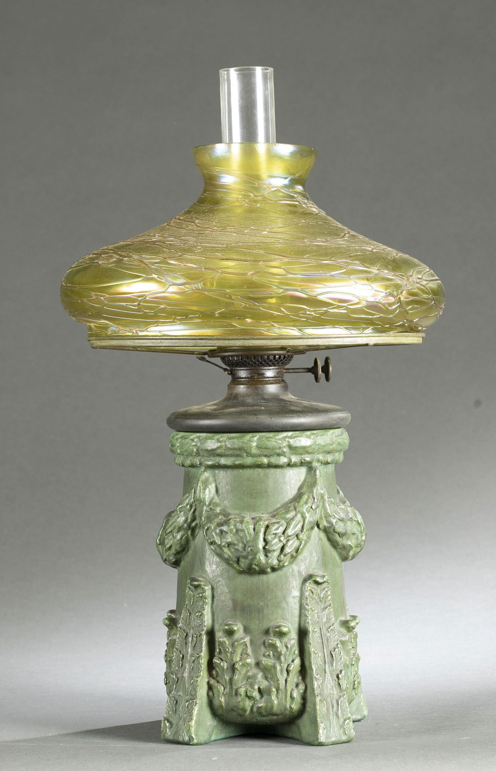 American Arts Pottery oil lamp glass shade. (0143) on Jan 14, 2023