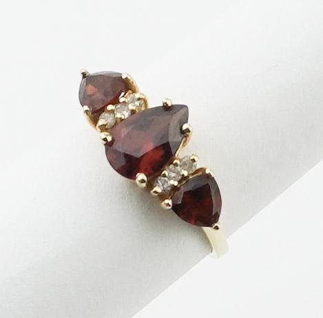 14KYG Diamond and Pear Shaped Garnet Ring (1 of 1)