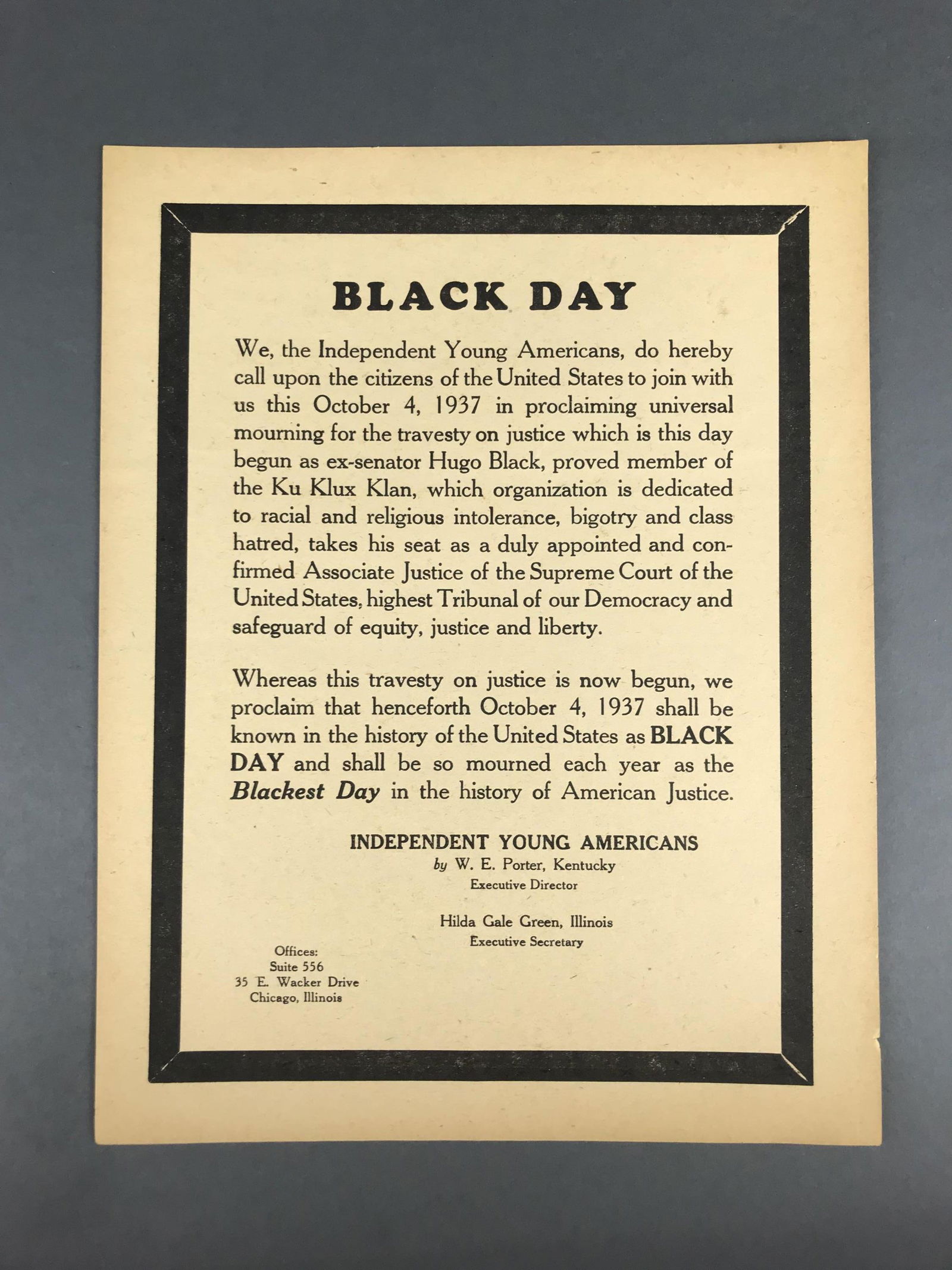 Hugo Black Black Day Broadside (1 of 2)