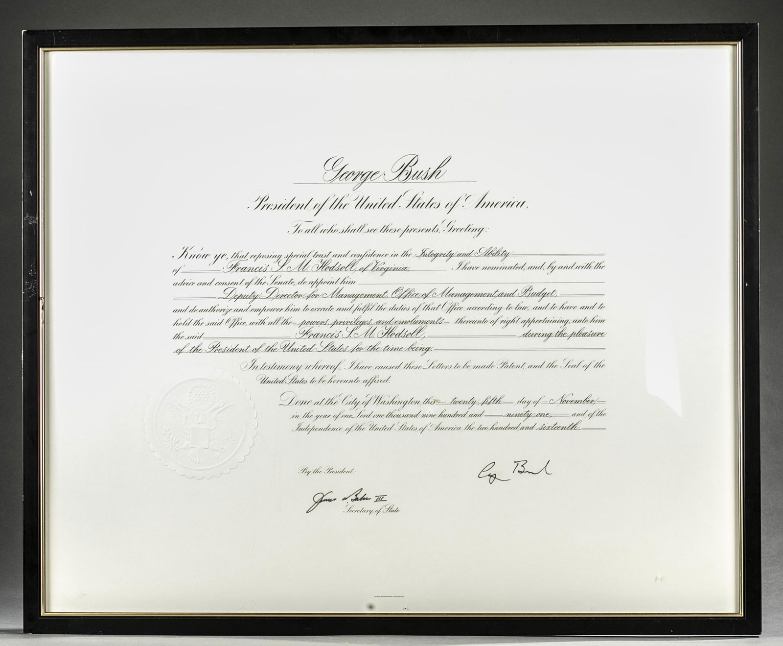 George H.W. Bush Signed Certificate (1 of 4)