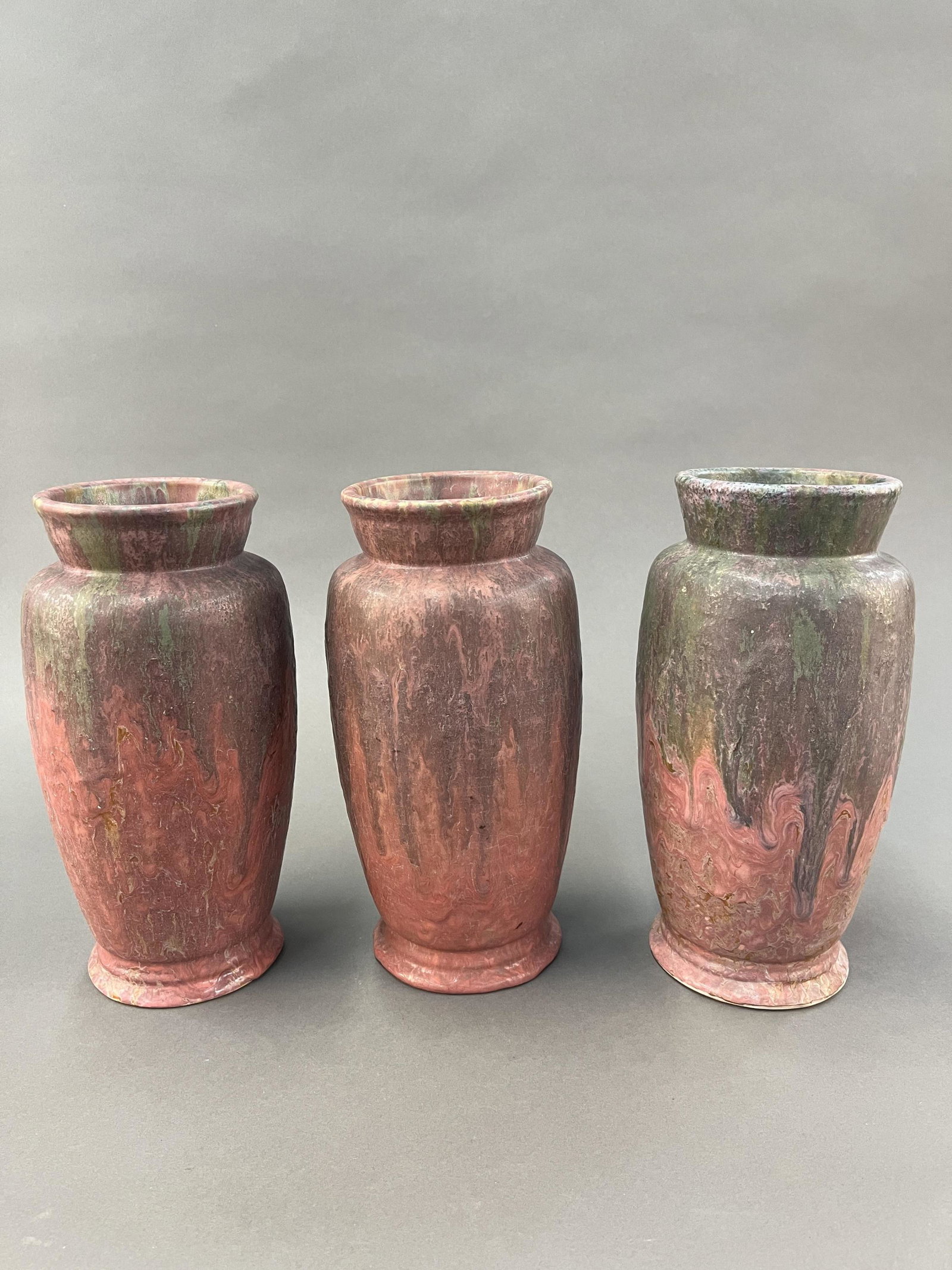 3 Roseville Carnelian II vases. (1 of 8)