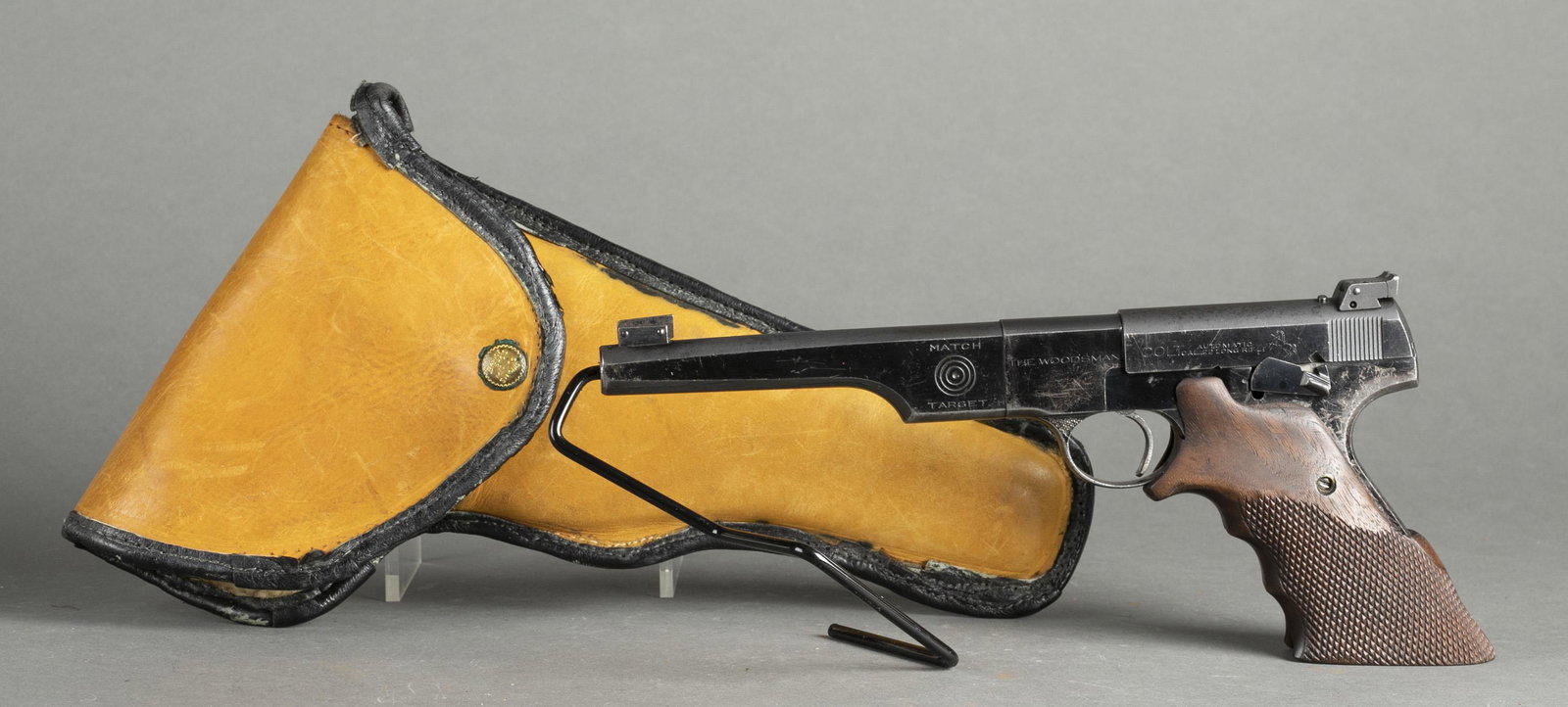 Colt Woodsman Match Target BPD marked pistol, 22LR: [Modern Firearm] A Colt The Woodsman Match Target pistol, .22 LR. Boston Police Department marked. 1939 production. Marked, "THE WOODSMAN" on left side of frame. Marked, "MATCH / TARGET" with bullseye