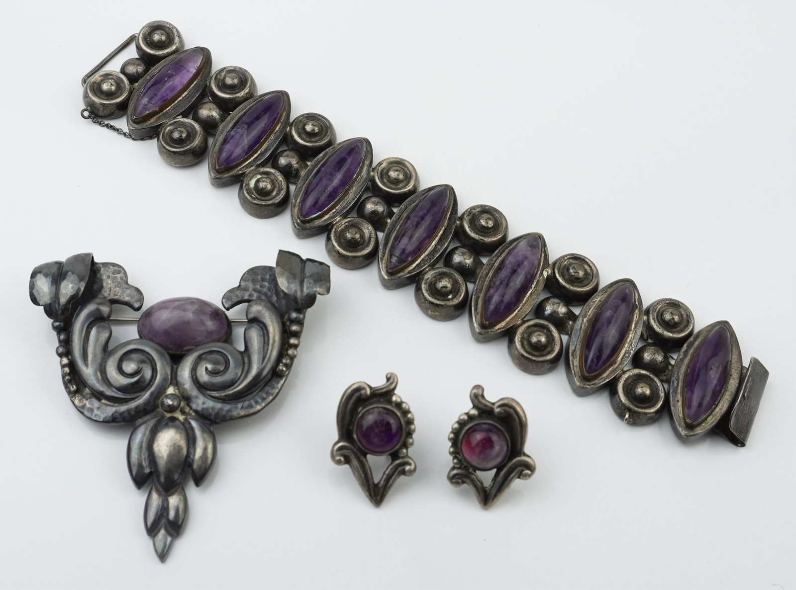 Sterling Silver Bracelet, Earring and Pin Suite (1 of 1)