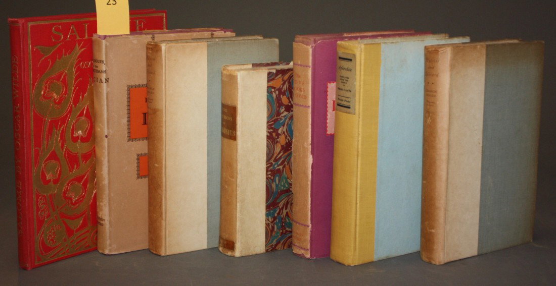 6 Bks (7 Vols): WIlde, Lucian, other fine prtg.: [Fine Printing]. 6 Titles (7 Vols). 8vo/4to. Hardcover. ++ The Satyricon Of Petronius. Paris: Charles Carrington, 1902. Later half vellum mildly edgeworn, rear hinge starting, toning to half title and