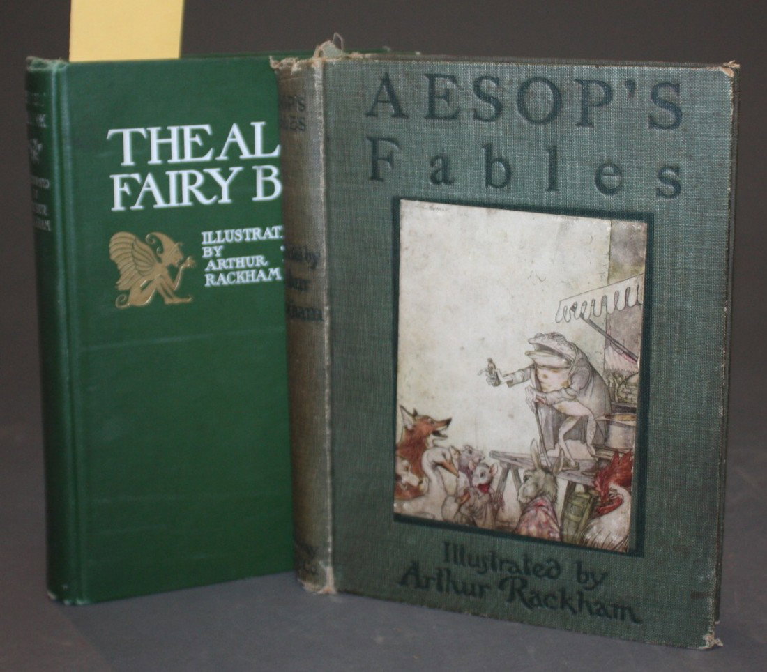 2 Books: THE ALLIES FAIRY BOOK + AESOP'S FABLES: [Rackham, Arthur, illus.] 2 First American Trade Editions. ++ The Allies’ Fairy Book. Introduction by Edmund Gosse, illustrations by Rackham. Phila: J. B. Lippincott Co., (nd), [1916]. 8vo. Light st
