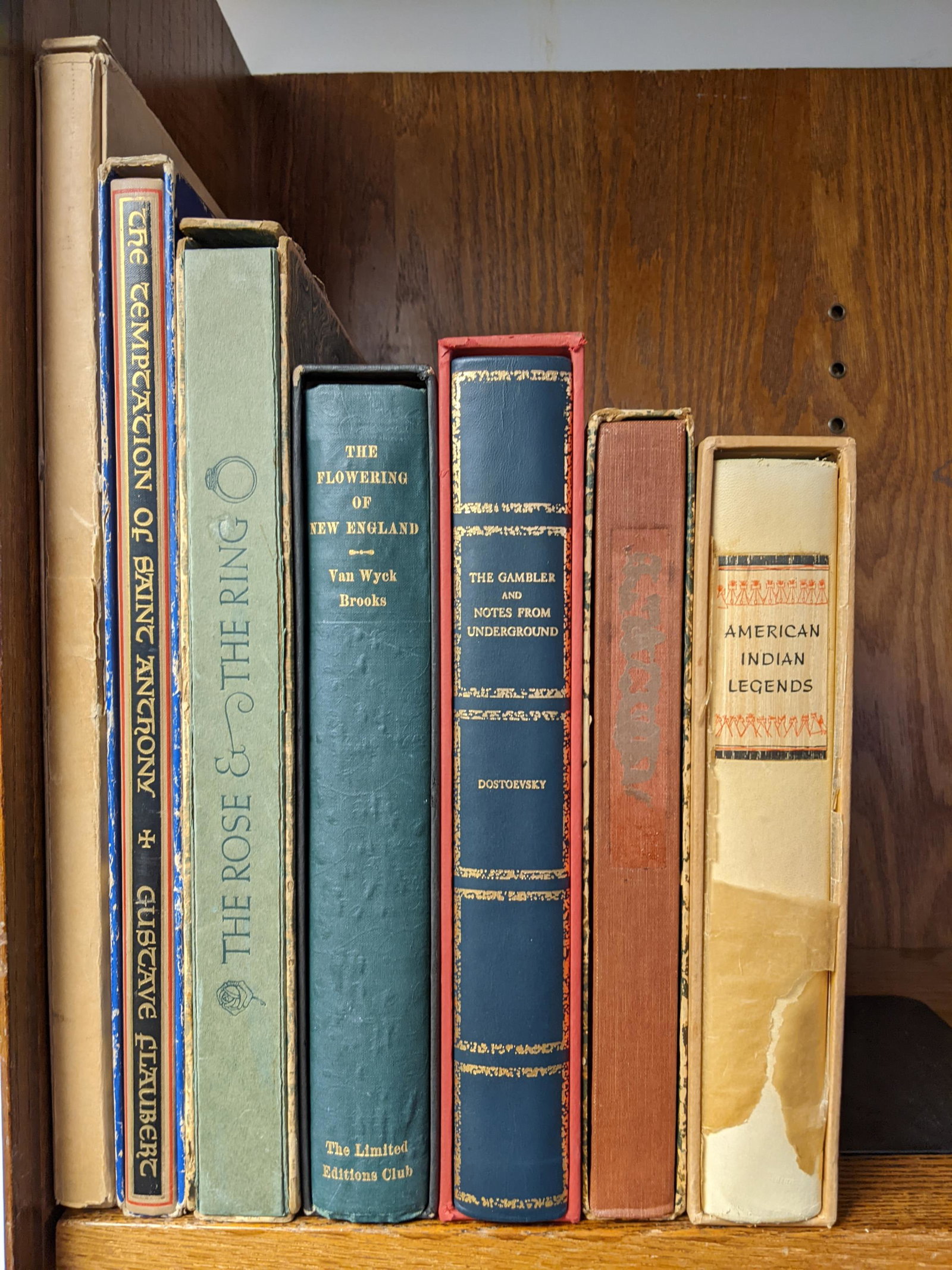 7 vols. Limited Editions Club.: [Limited Press] 7 volumes from the Limited Editions Club. (1) Flaubert. The Temptation of Saint Anthony. 1943. (2) Thackeray. The Rose and the Ring. 1942. (3) Brooks. The Flowering of New England. 194