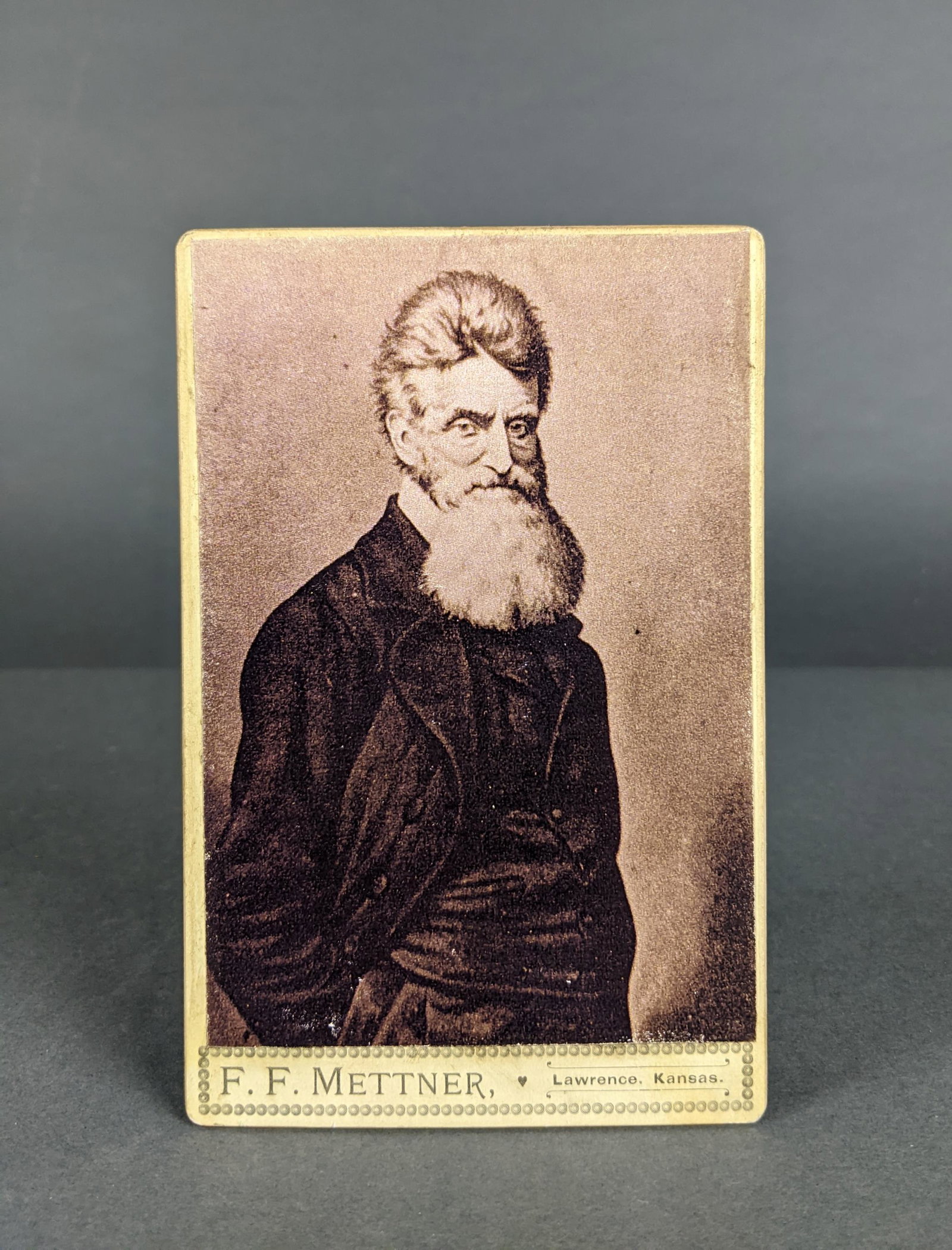 John Brown, cabinet photograph. c. 1880.: [Manuscript/Photograph] The original of this image was a daguerreotype taken by photographer Martin M. Lawrence (1808-1859) in New York City in 1858, the year before Brown’s Harpers Ferry raid.Speci