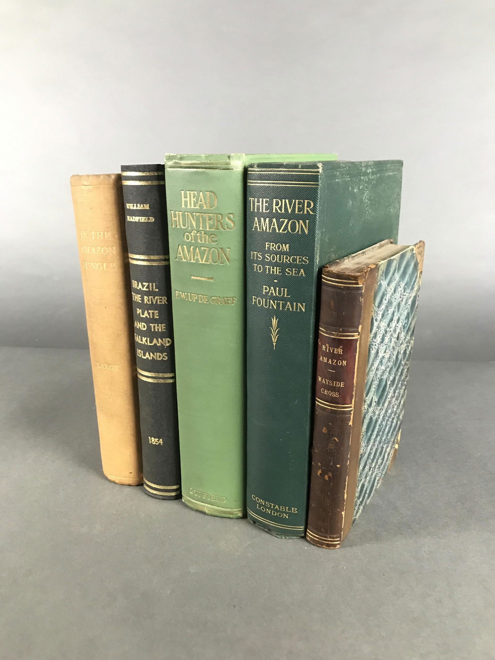5 Volumes On The Amazon: [Amazon] "A Voyage Up The River Amazon Including A Residence At Para" William H. Edwards. London. John Murray 1847. Scattered foxing throughout the text block. Half leather with marbled cover. Joints