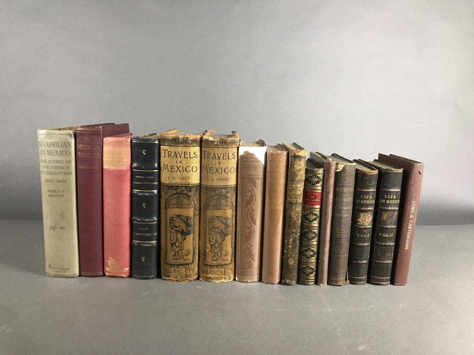 15 Volumes On Mexico and Cuba: [Mexico and Cuba] 15 volumes on Mexico and Cuba, this set includes ex-library copies and the following titles."Historia De La Isla De Cuba" D. Jacobo De La Pezuela. Madrid. 1878.Wear on spine leather 