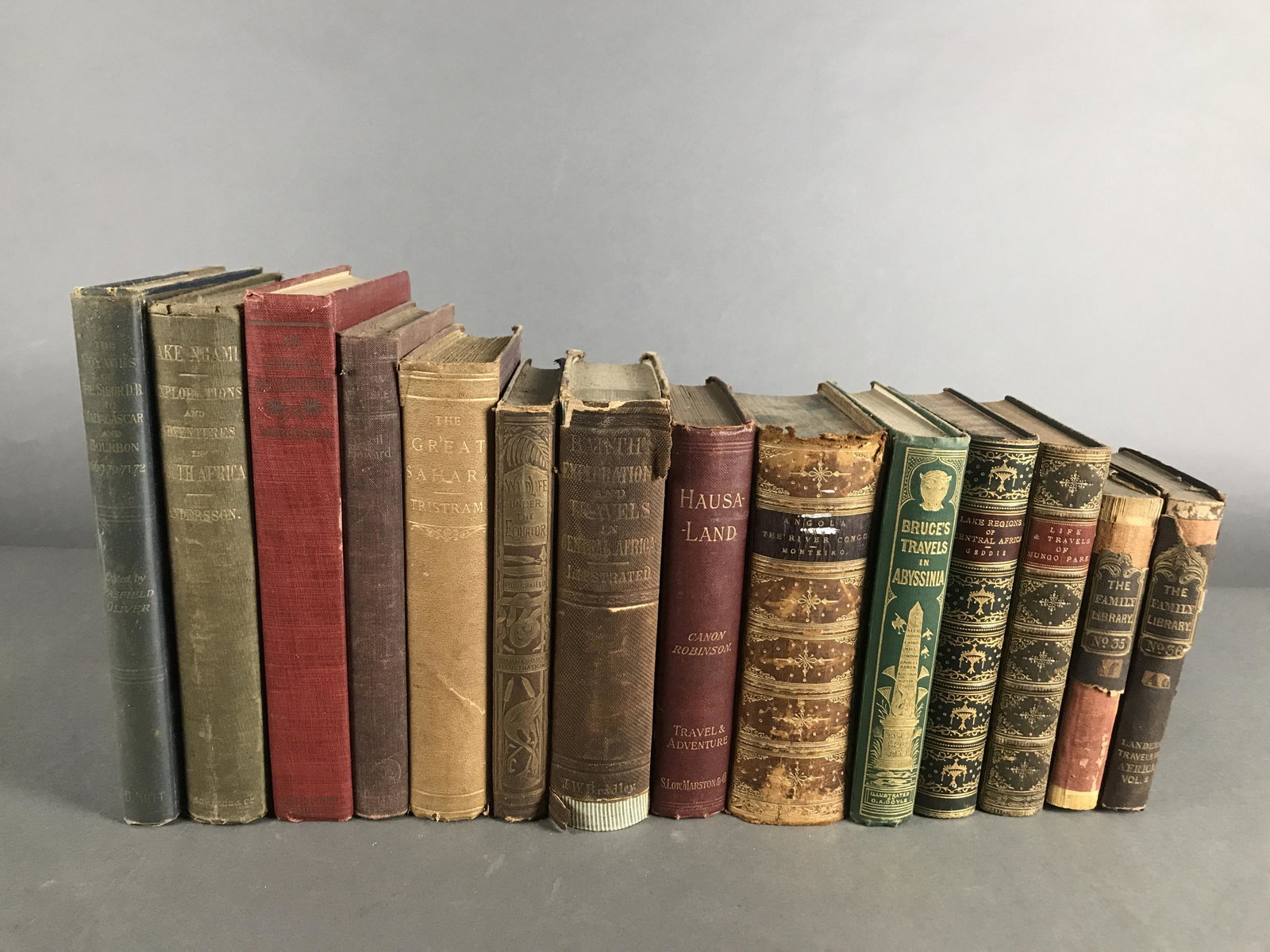 14 Volumes on Africa: [Africa] 14 volumes on Africa. Please note that some books are ex-library copies. This lot includes the following books;"Hausaland or Fifteen Hundred Miles through the Central Soudan" Charles Henry Ro