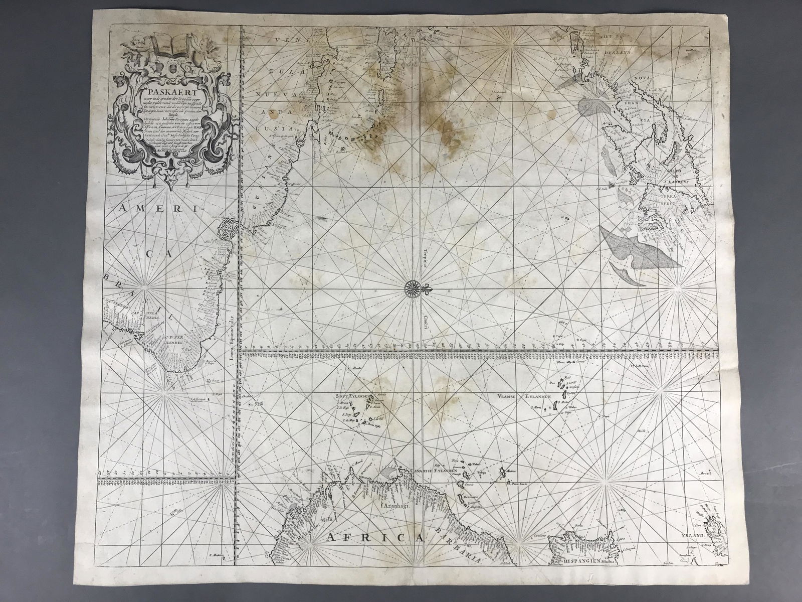 3 Johannes Van Kuelen Maps: [Map/Atlases] Pascaerte vande Caribes, S. Juan de Porto Rico..., Amsterdam 1676. Copperplate engraved map. Hand colored. Minor toning, worming, spotting, relaid and restored in manuscripts c. 19th cen